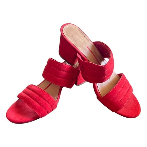 New Direction Red Slip On Open Toe Double Strap Sandals Block Heels Size 7 1/2 - Picture 1 of 11